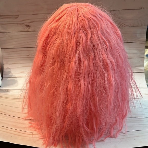 Pink Wig With Bang 15” Crimped Hair Medium Length Pastel - Picture 5 of 8